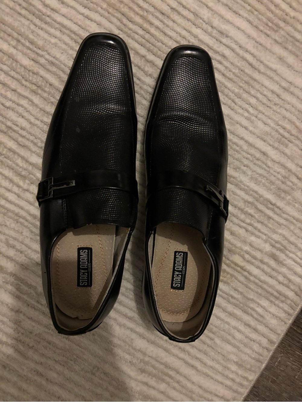 Stacy Adams Black Textured Slip-On Loafers with Buckle